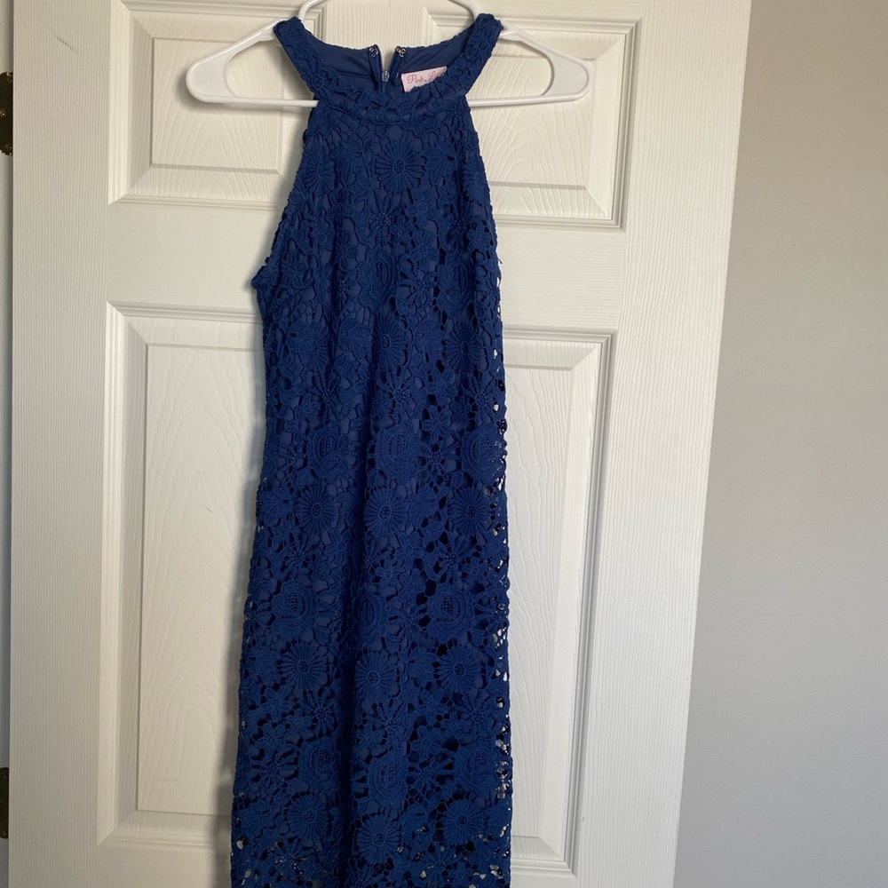 Knee Length Navy Blue Pink Lily Dress
